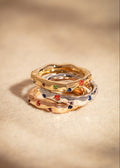 Squared Hammered Ring with Colored Gems