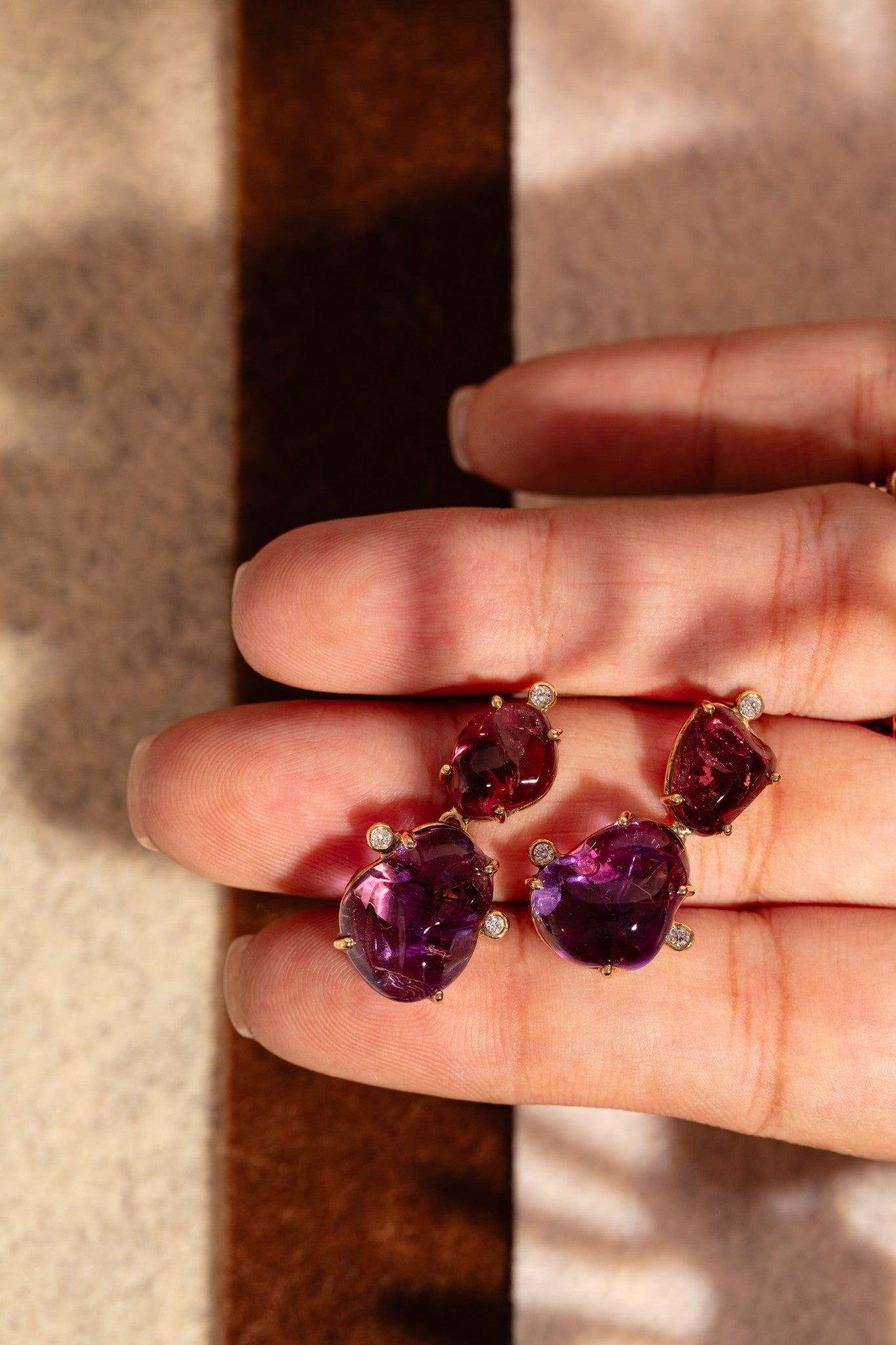 Amethyst and Tourmaline Gummie Dangling Earrings