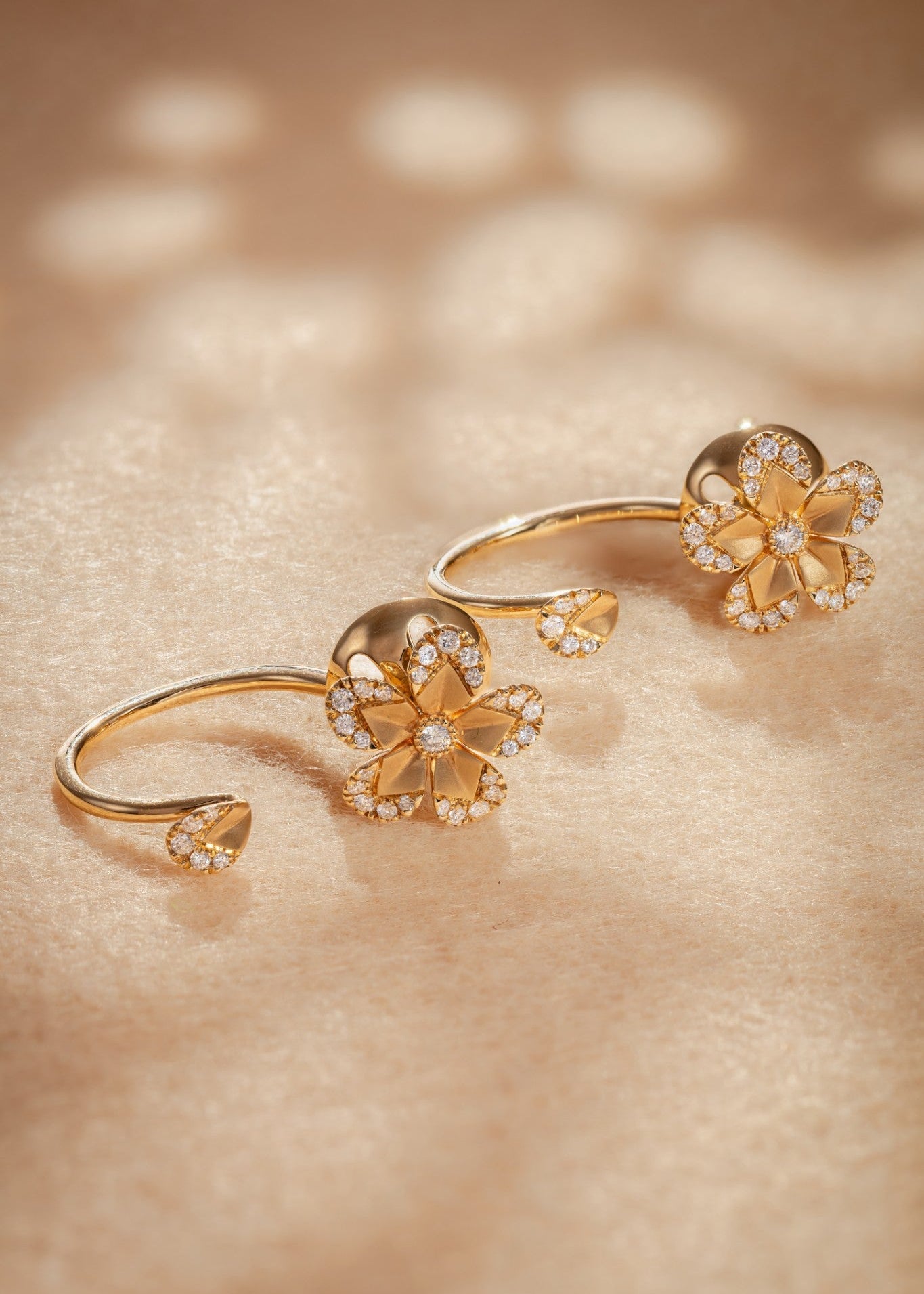 Flower Earrings with Hanging Leaves
