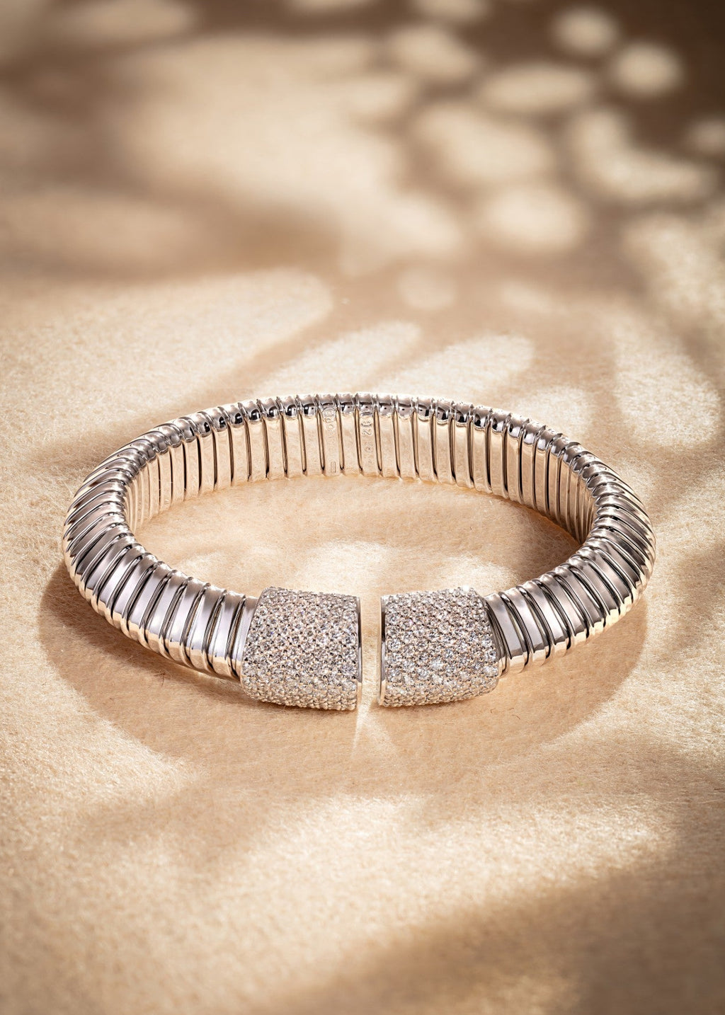 Triangular Dome Tubogas Bangle with Diamonds