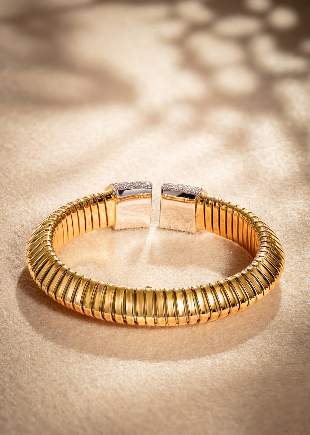 Triangular Dome Tubogas Bangle with Diamonds
