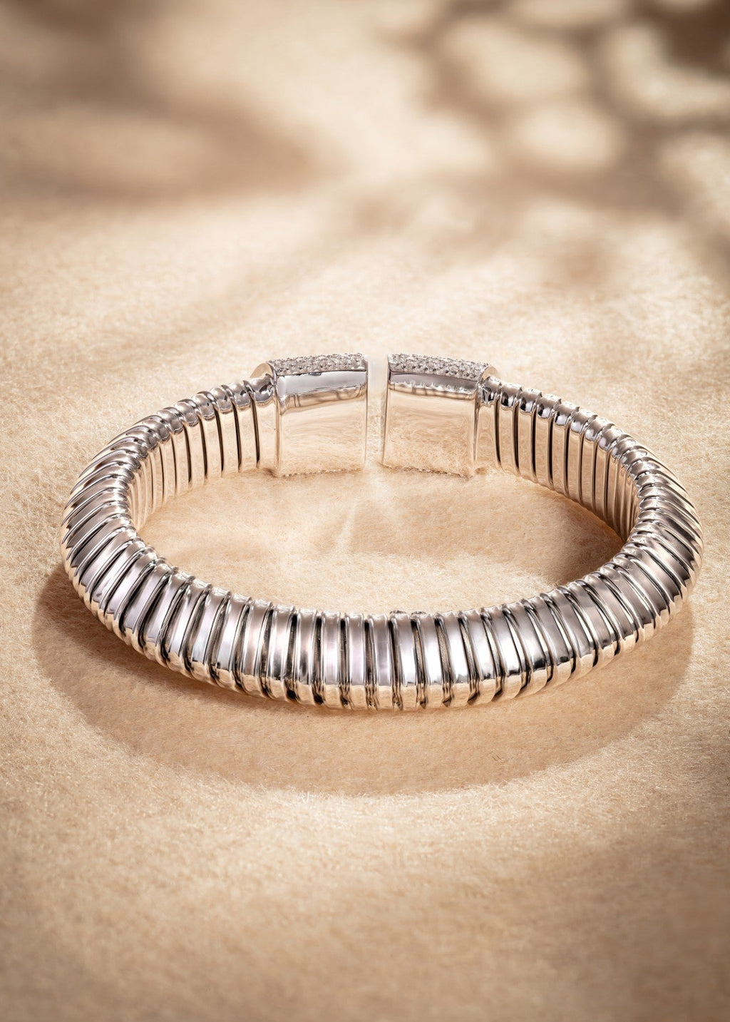 Triangular Dome Tubogas Bangle with Diamonds