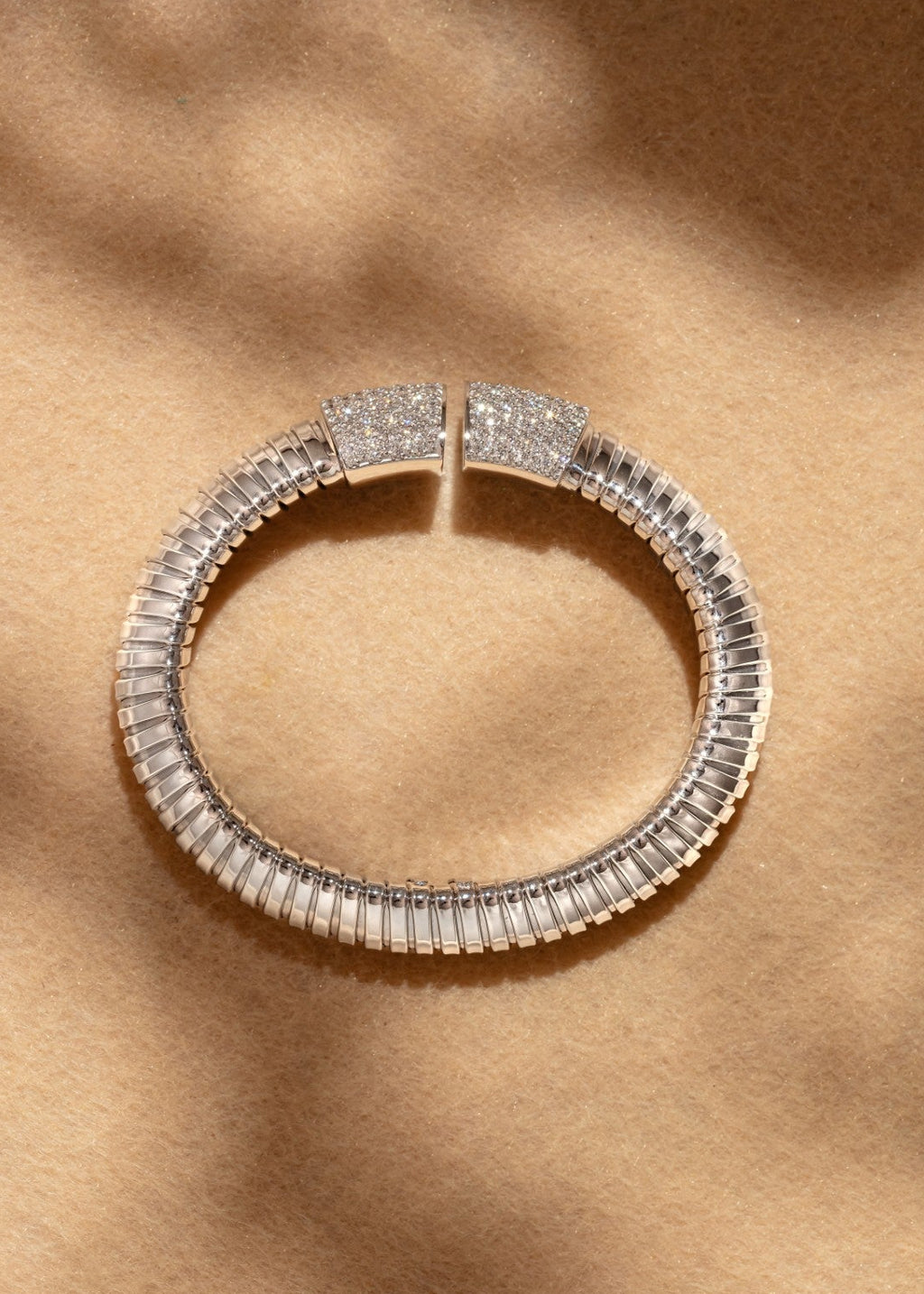 Triangular Dome Tubogas Bangle with Diamonds