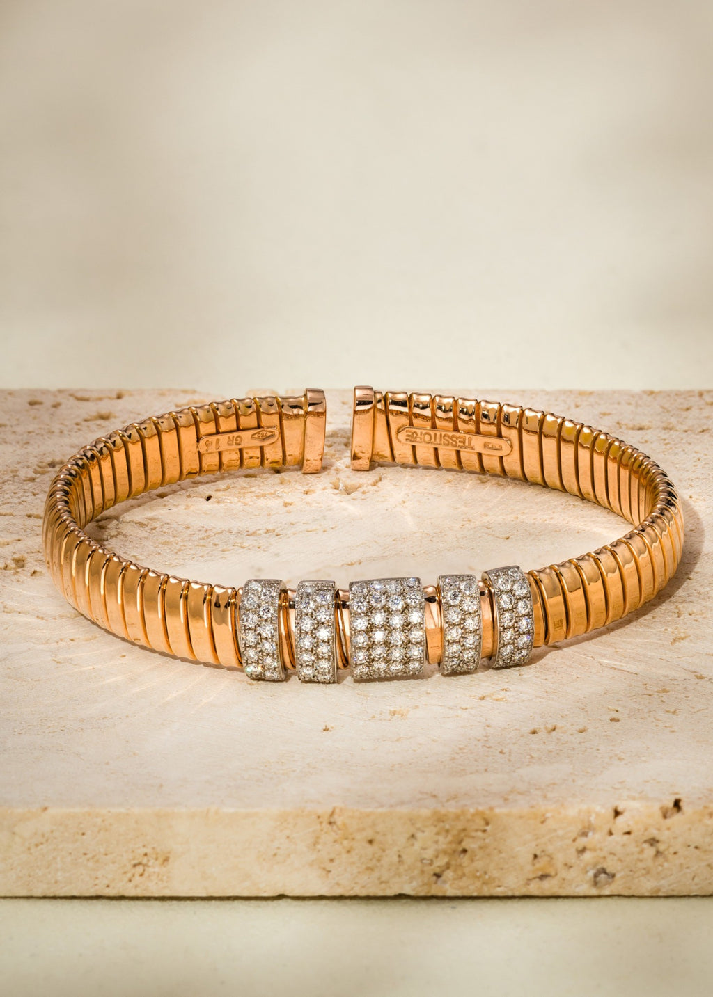 Flat Tubogas Bangle with Diamonds