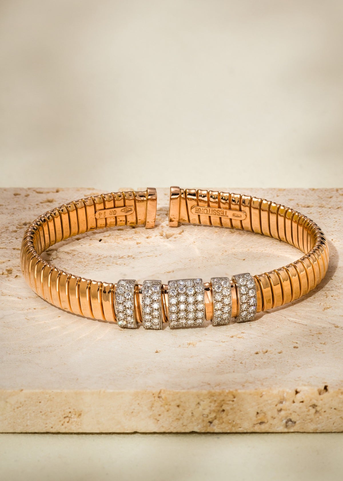 Flat Tubogas Bangle with Diamonds