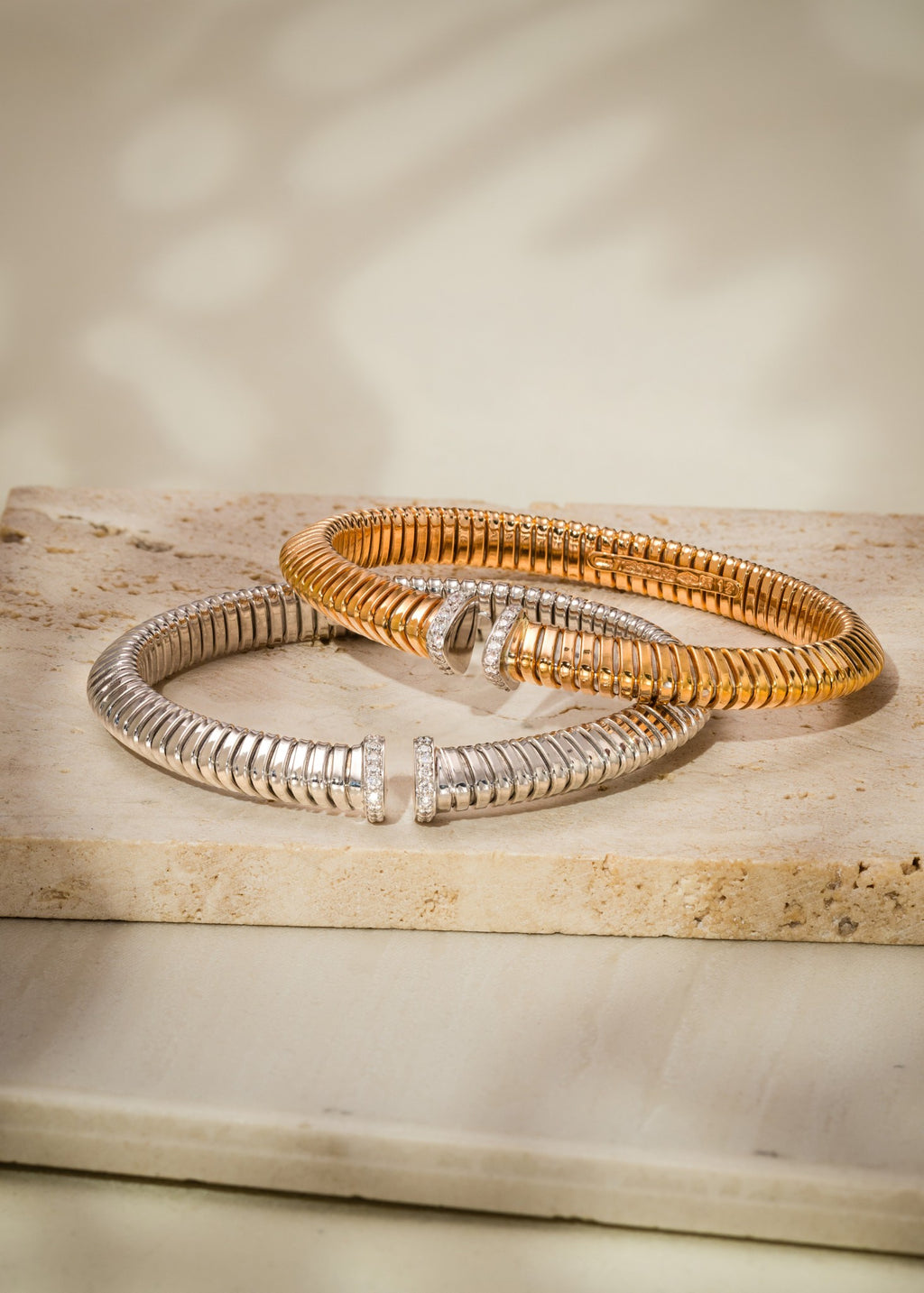 8mm Triangular Dome Tubogas Bangle with Diamonds