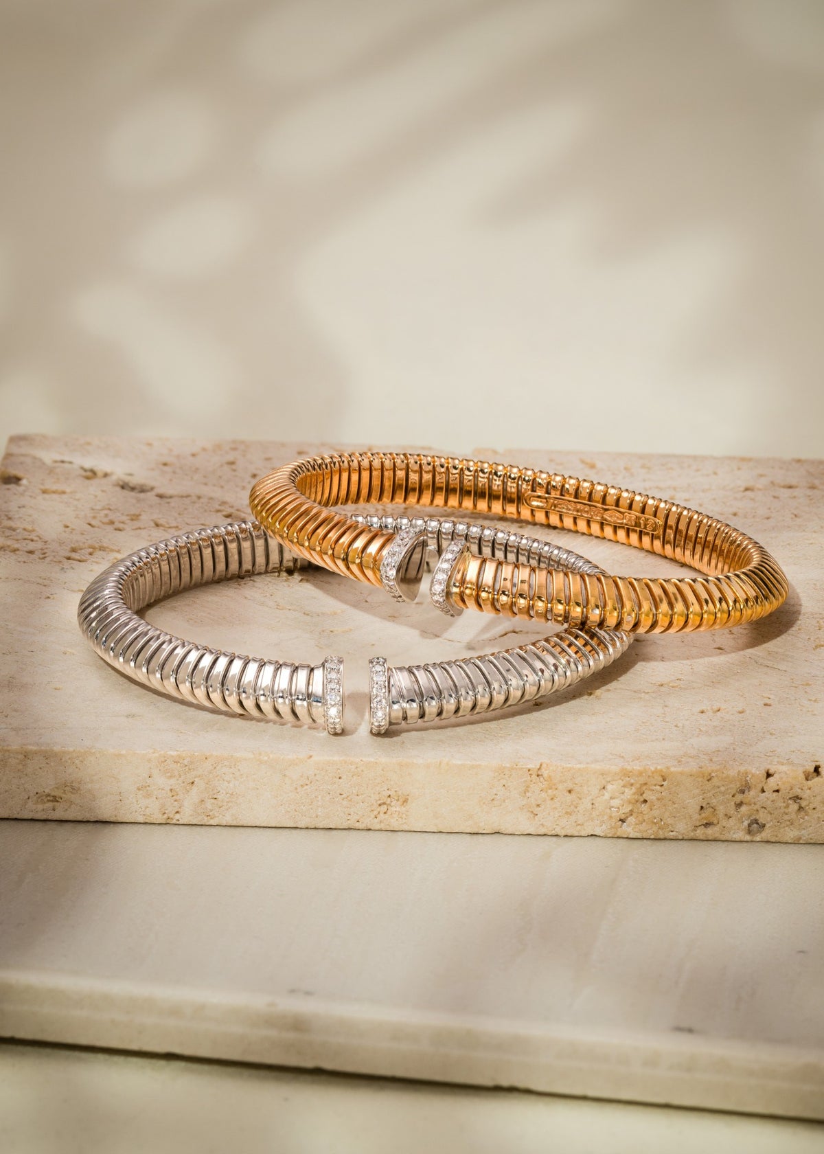 8mm Triangular Dome Tubogas Bangle with Diamonds