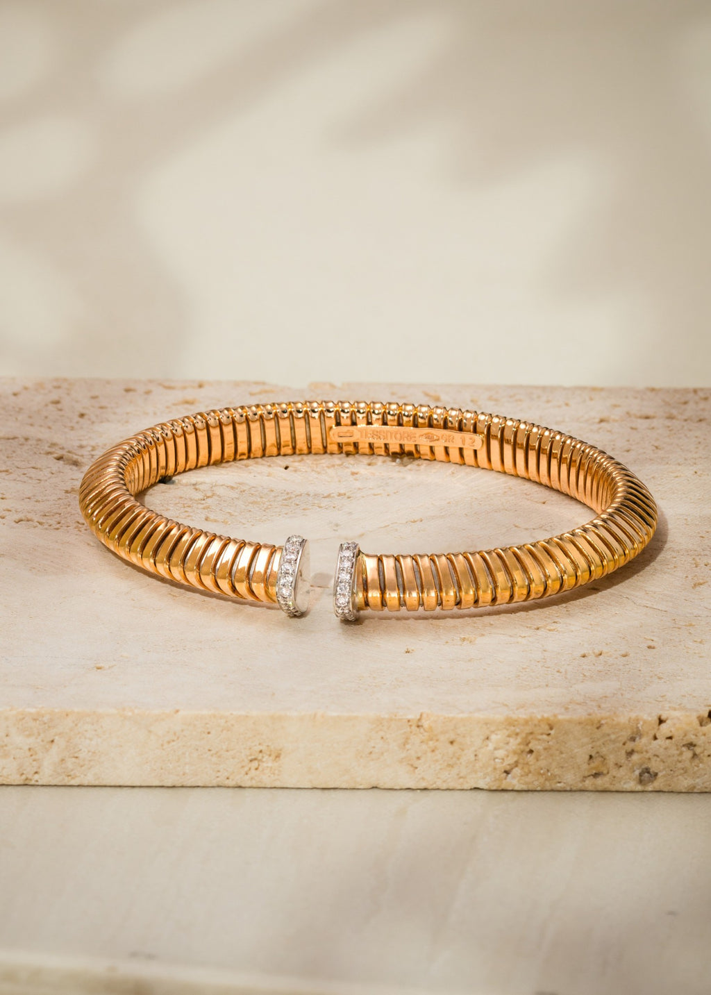 8mm Triangular Dome Tubogas Bangle with Diamonds