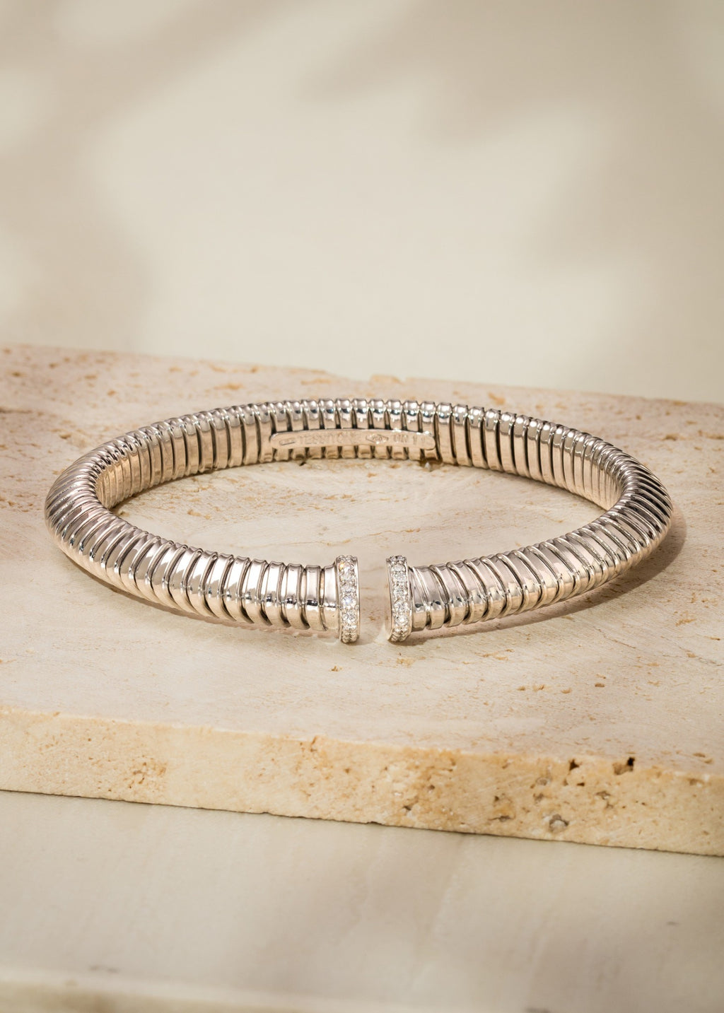 8mm Triangular Dome Tubogas Bangle with Diamonds