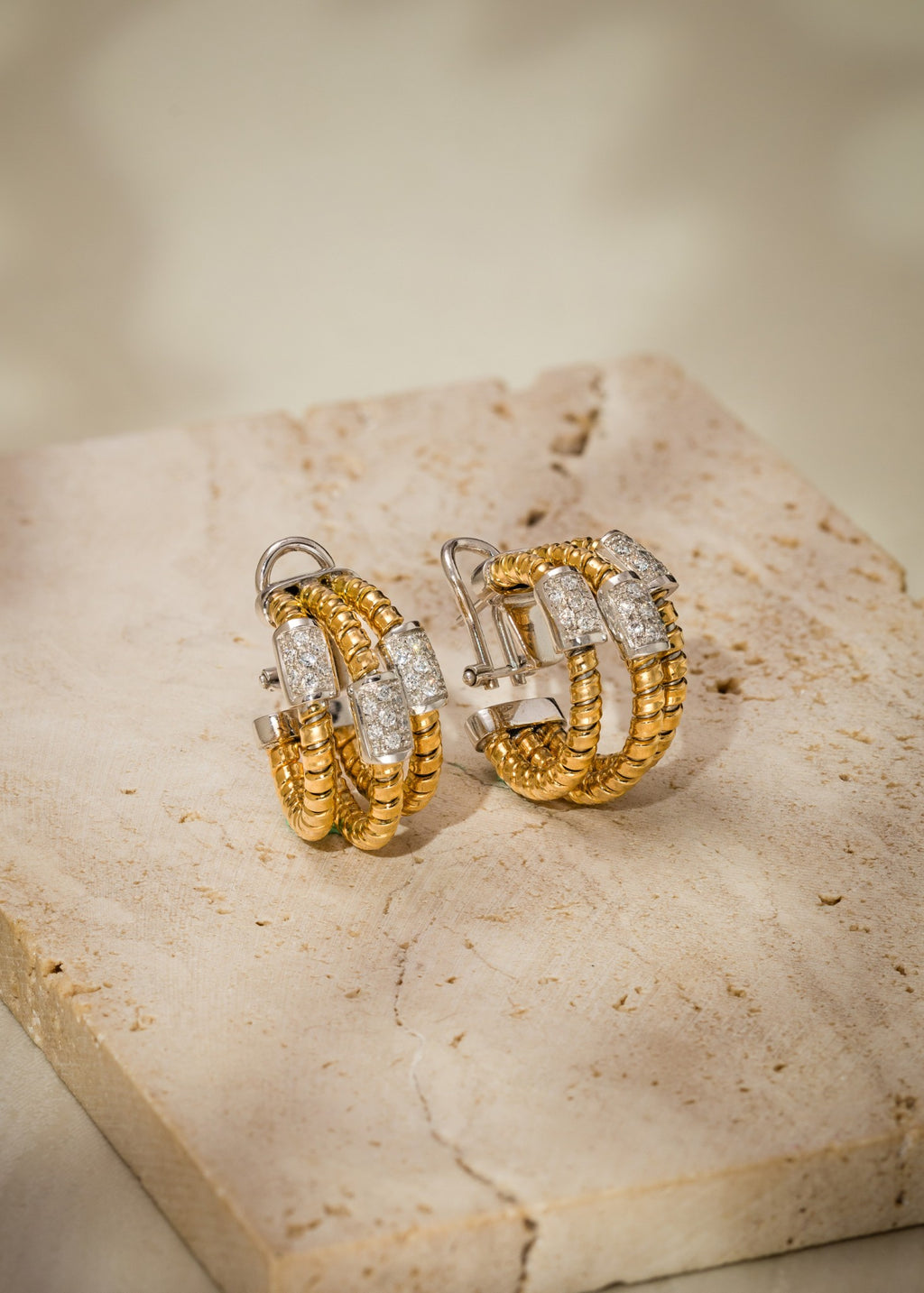 3 Layer Tubogas Hoop Diamond Earrings