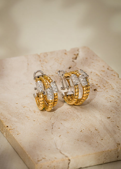 3 Layer Tubogas Hoop Diamond Earrings
