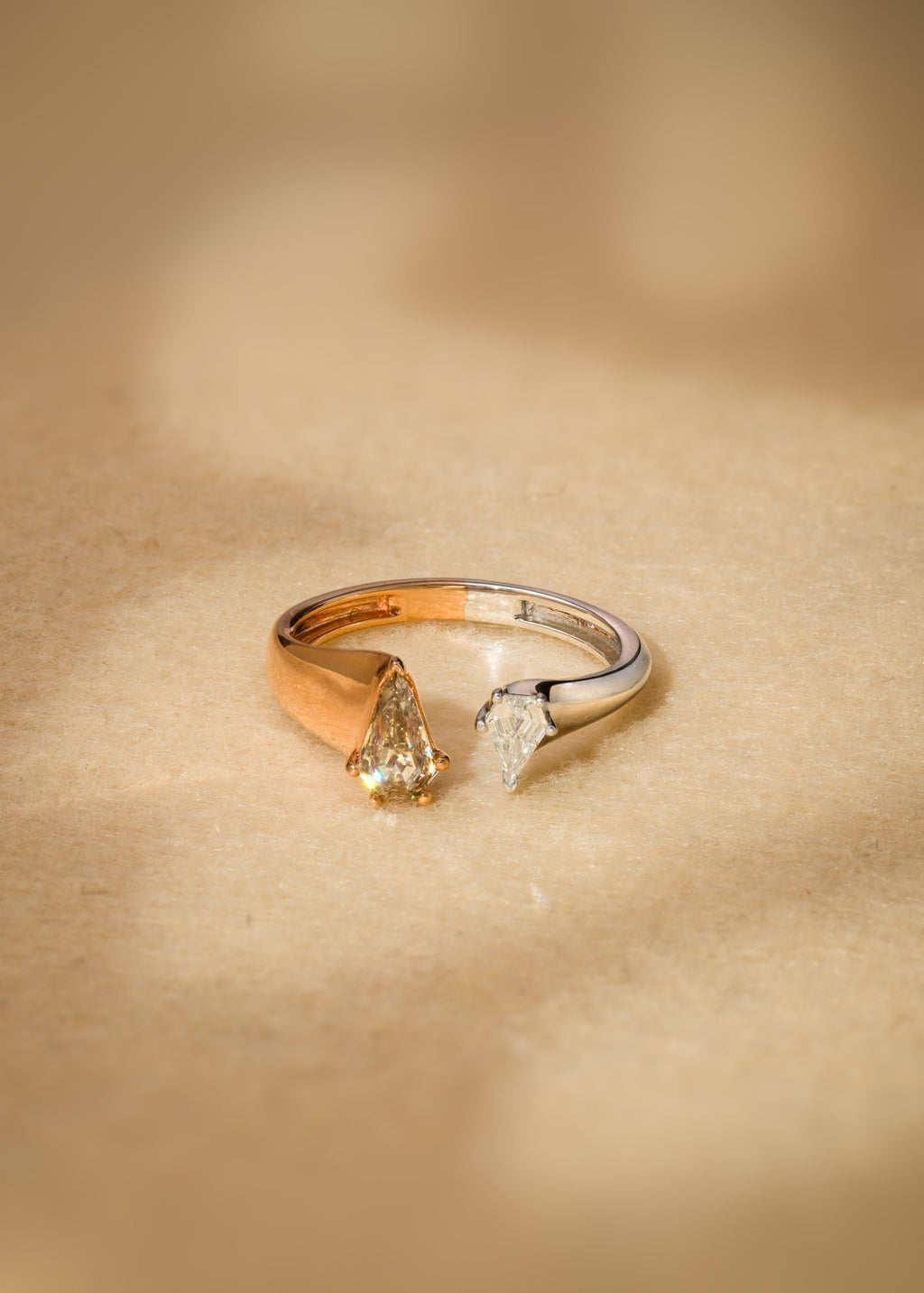 Two-Toned Shield Cut Champange Ring