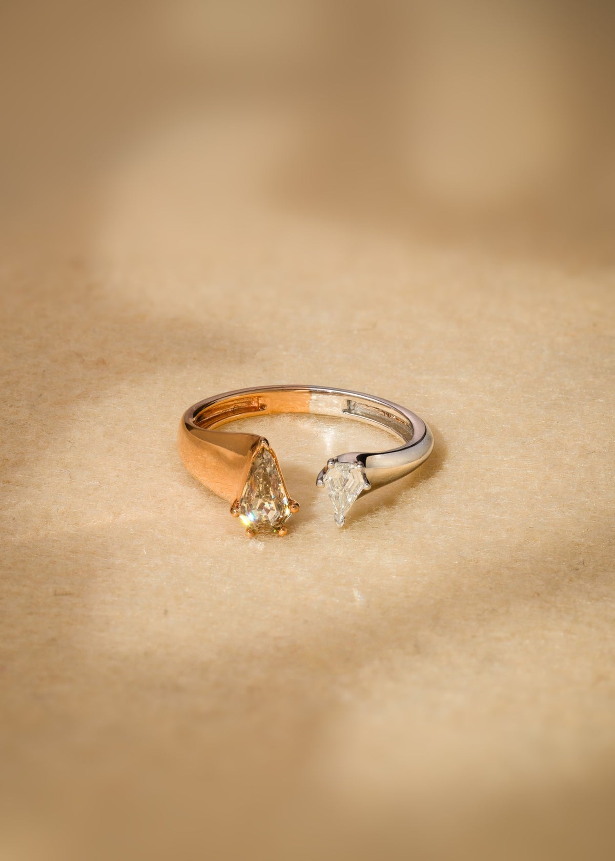 Two-Toned Shield Cut Champange Ring