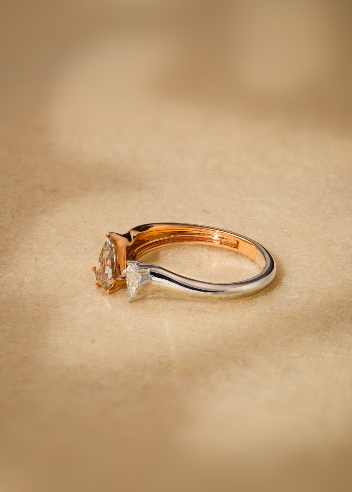 Two-Toned Shield Cut Champange Ring