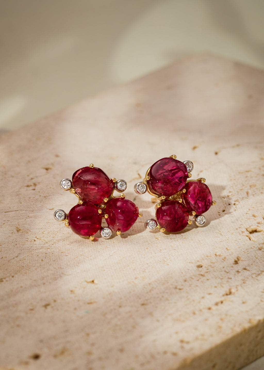 Spinel Cluster Earrings with Diamonds