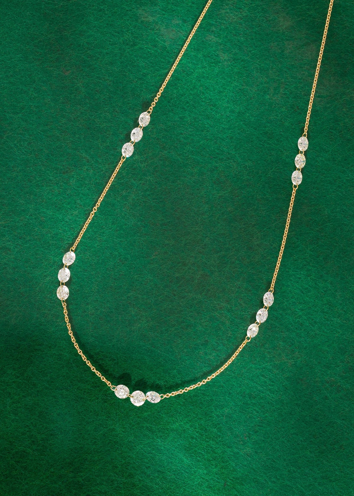 Drilled Station Necklace with 3 Big Round Diamonds per Gap