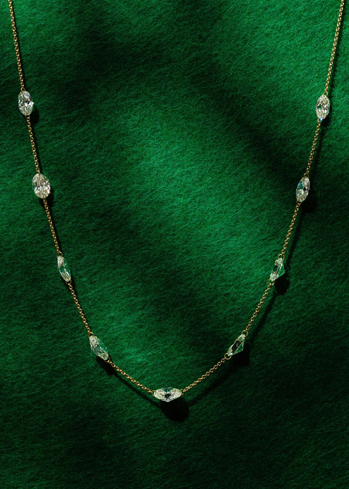 Drilled Station Necklace with Oval Diamonds
