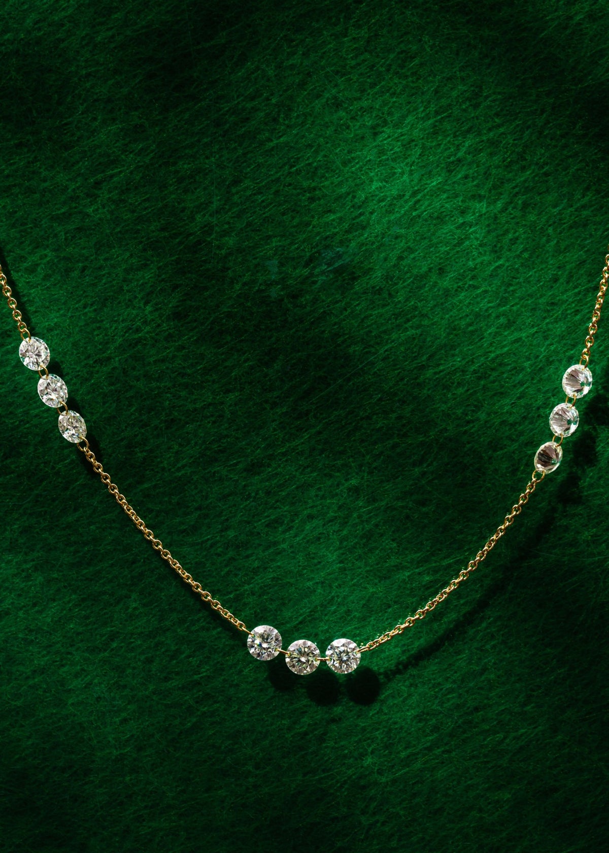 Drilled Station Necklace with 3 Big Round Diamonds per Gap