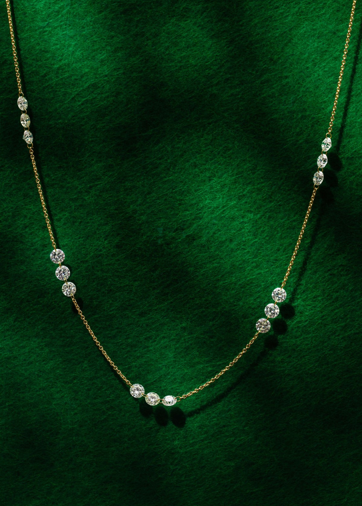 Drilled Station Necklace with 3 Big Round Diamonds per Gap