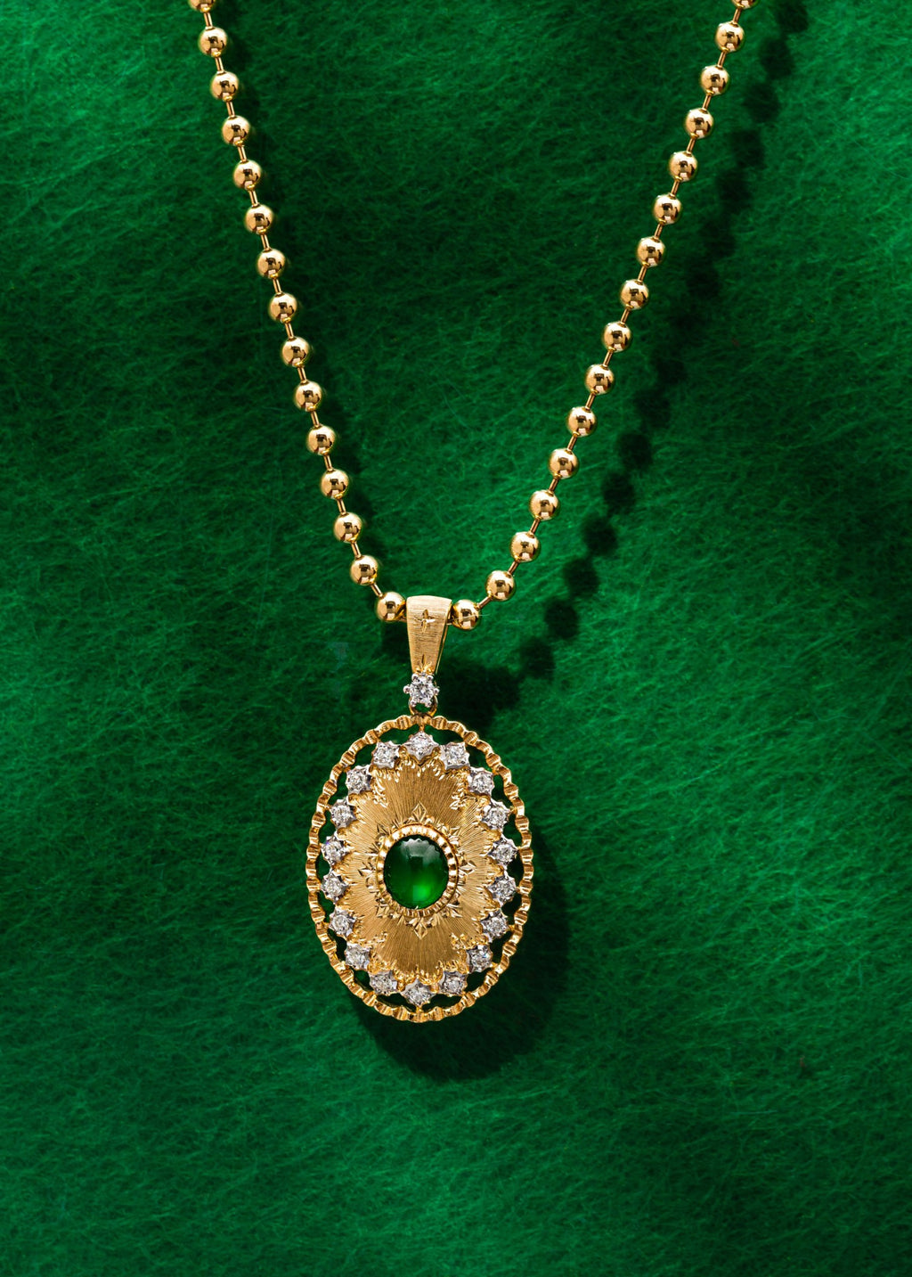 Jade Pendant with Florentine Finish and Diamonds