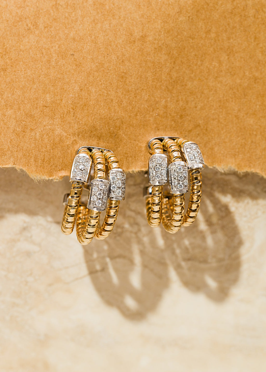 3 Layer Tubogas Hoop Diamond Earrings