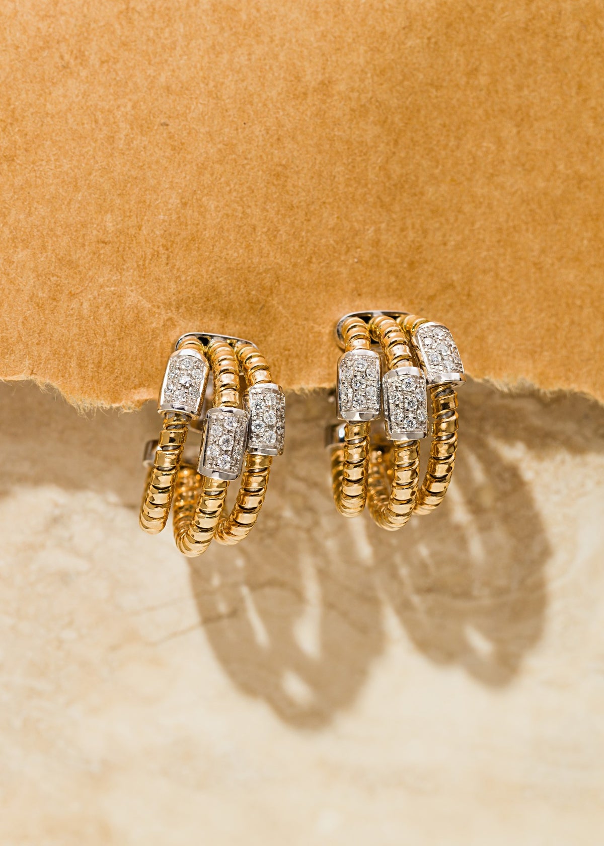 3 Layer Tubogas Hoop Diamond Earrings