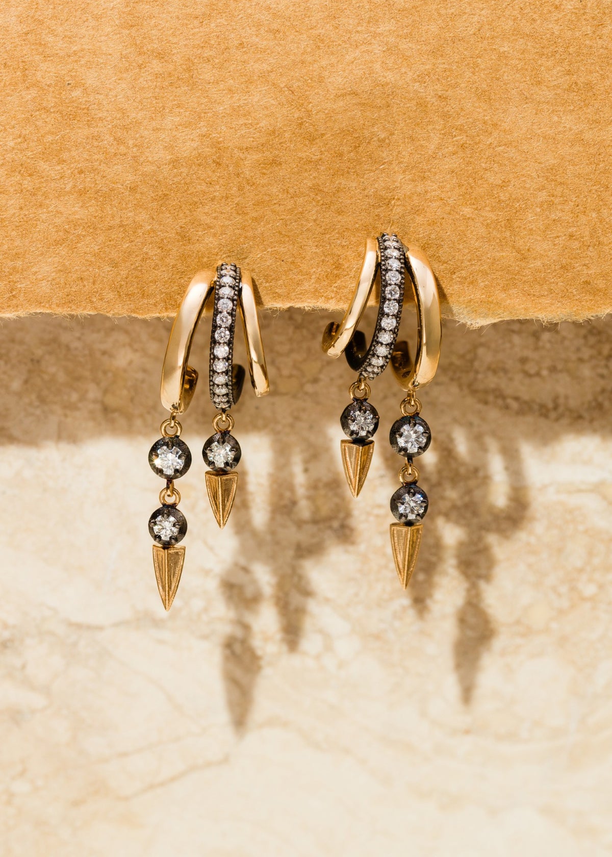3 Hoop Earrings with Dangling Spike and Black Rhodium