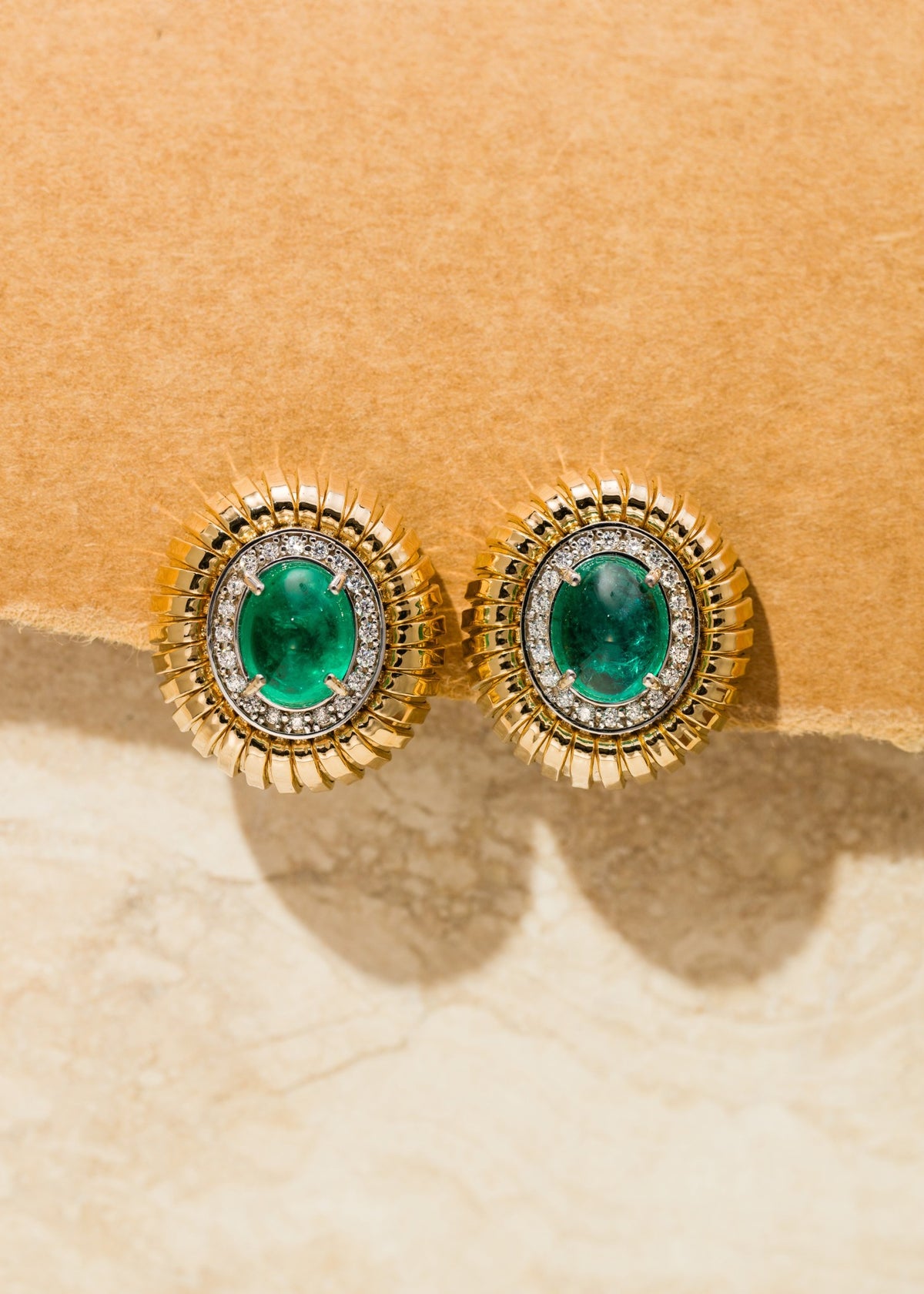 Emerald Cabochon Tubogas Earrings with Diamonds
