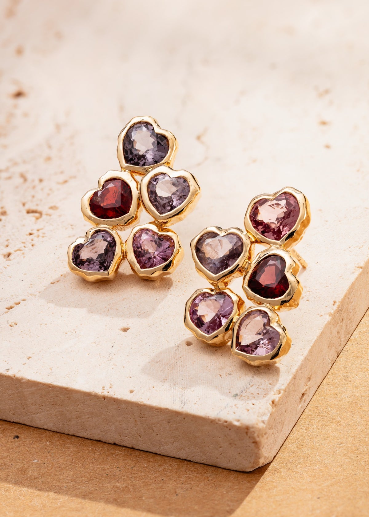 Spinel Hammered Heart Earrings