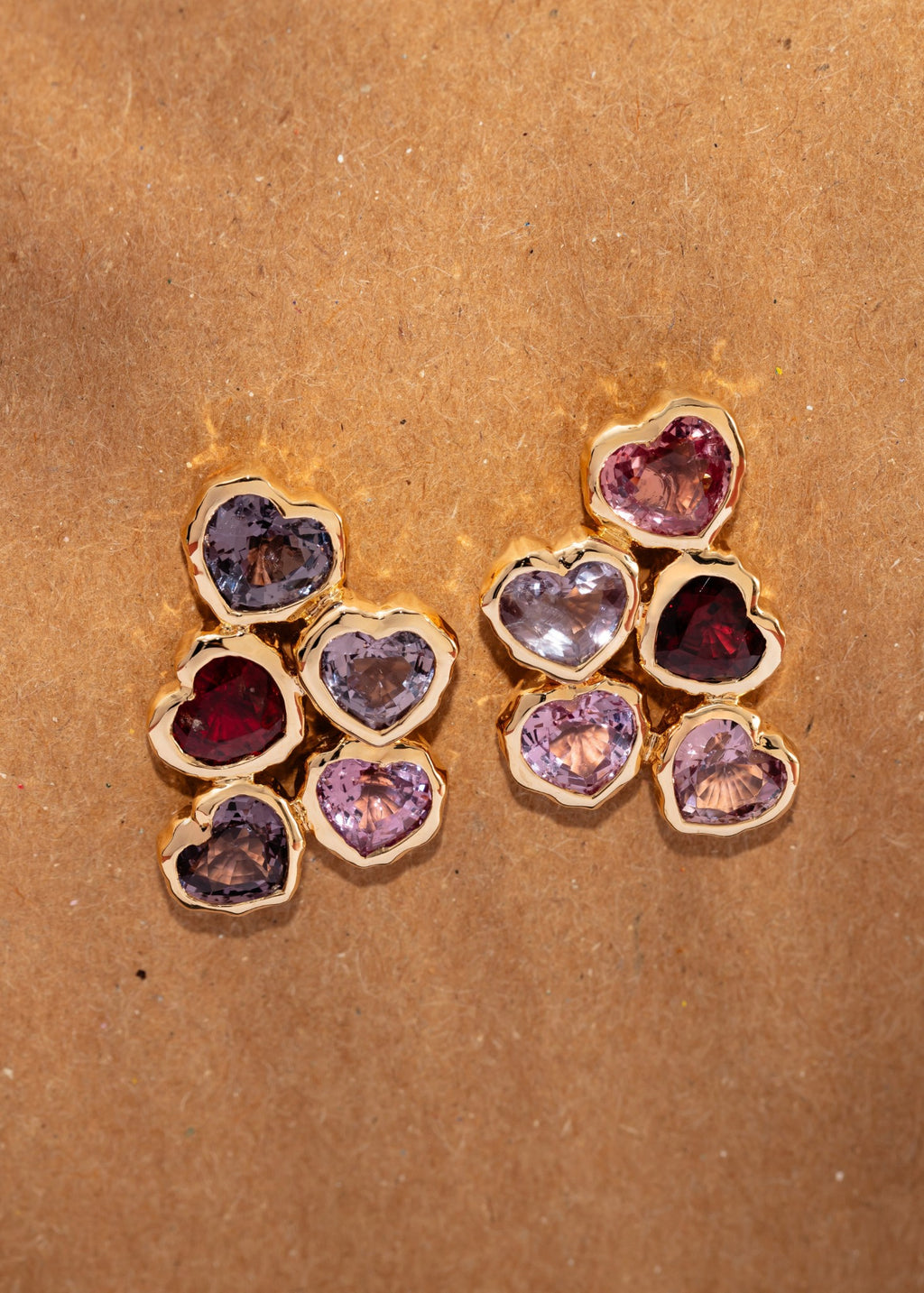 Spinel Hammered Heart Earrings