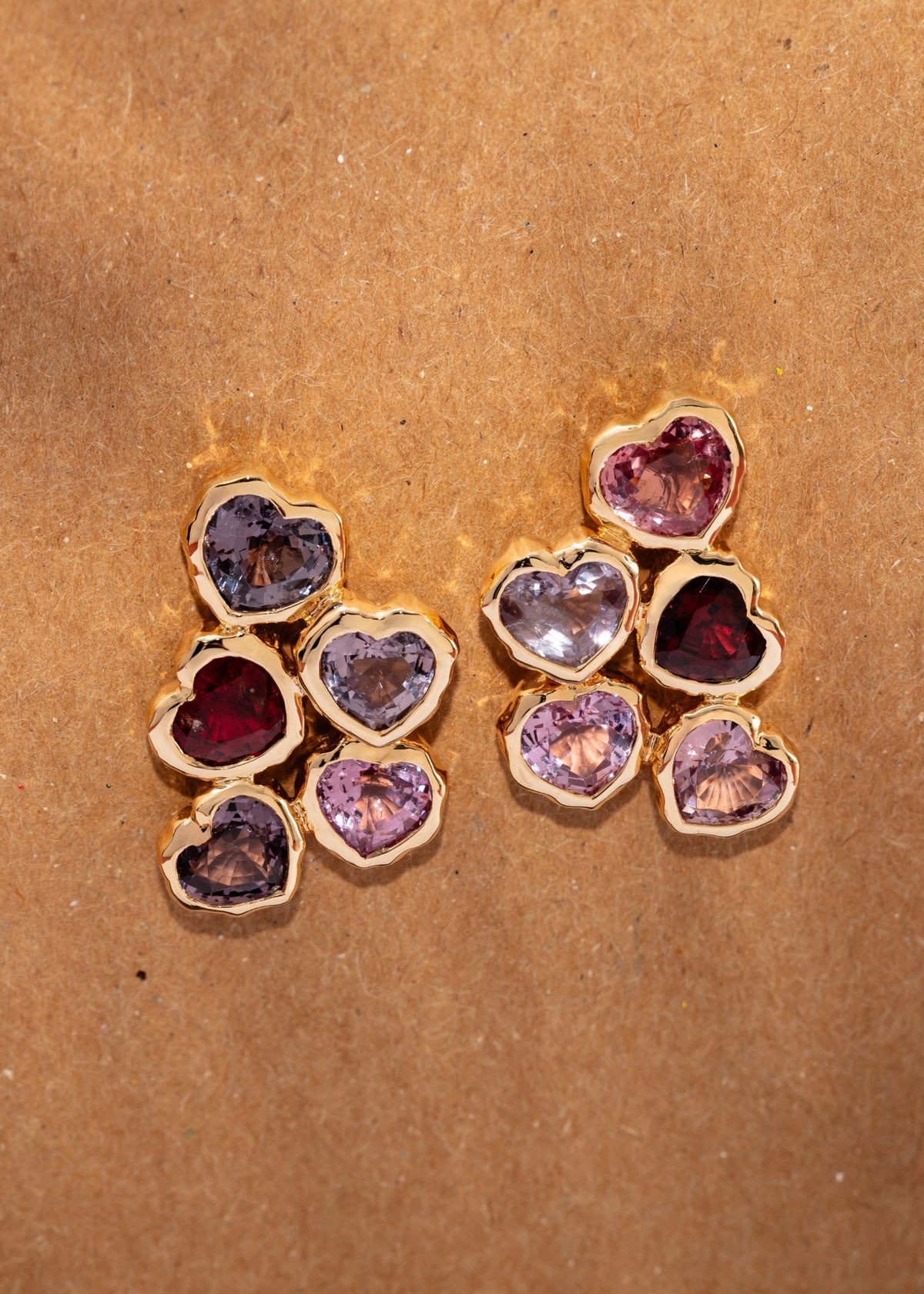 Spinel Hammered Heart Earrings