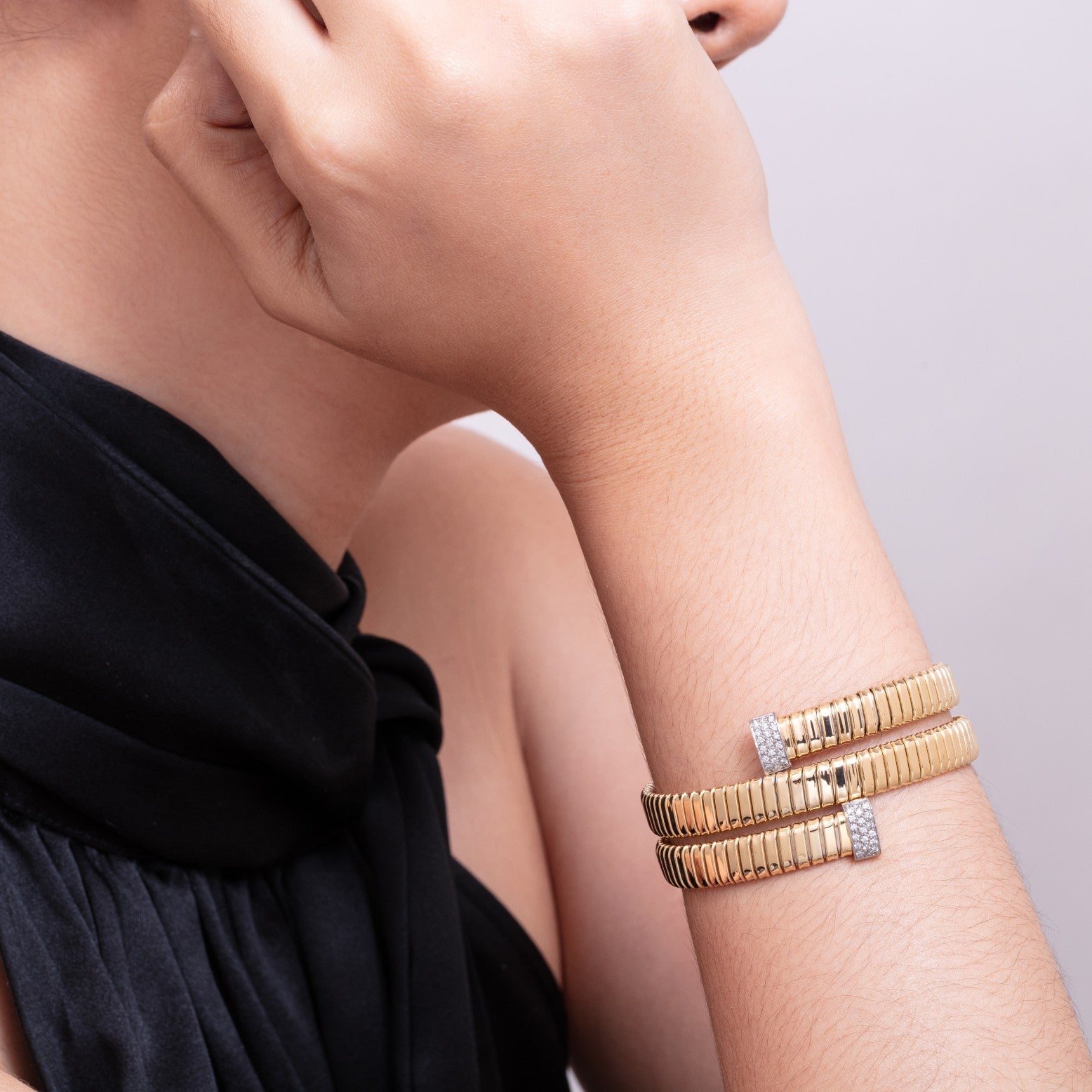 3 LAYER YELLOW GOLD TUBOGAS bracelets with bracelet styling