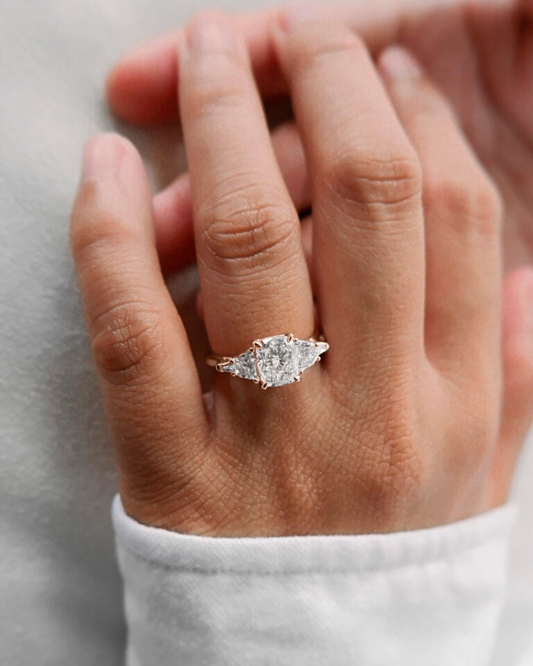 Cushion Shape, Epaulette and Baguette Diamond Ring diamond rings in gold