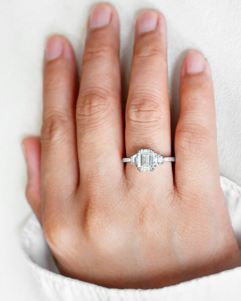 Emerald Cut Diamond Trilogy Ring diamond rings in gold