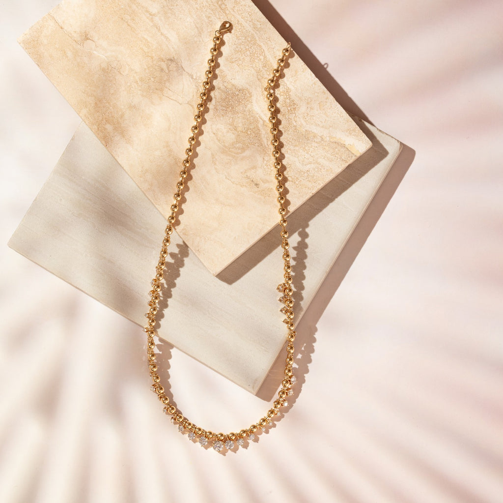 Gold Orb Chain with Diamond Drops diamond necklaces in gold