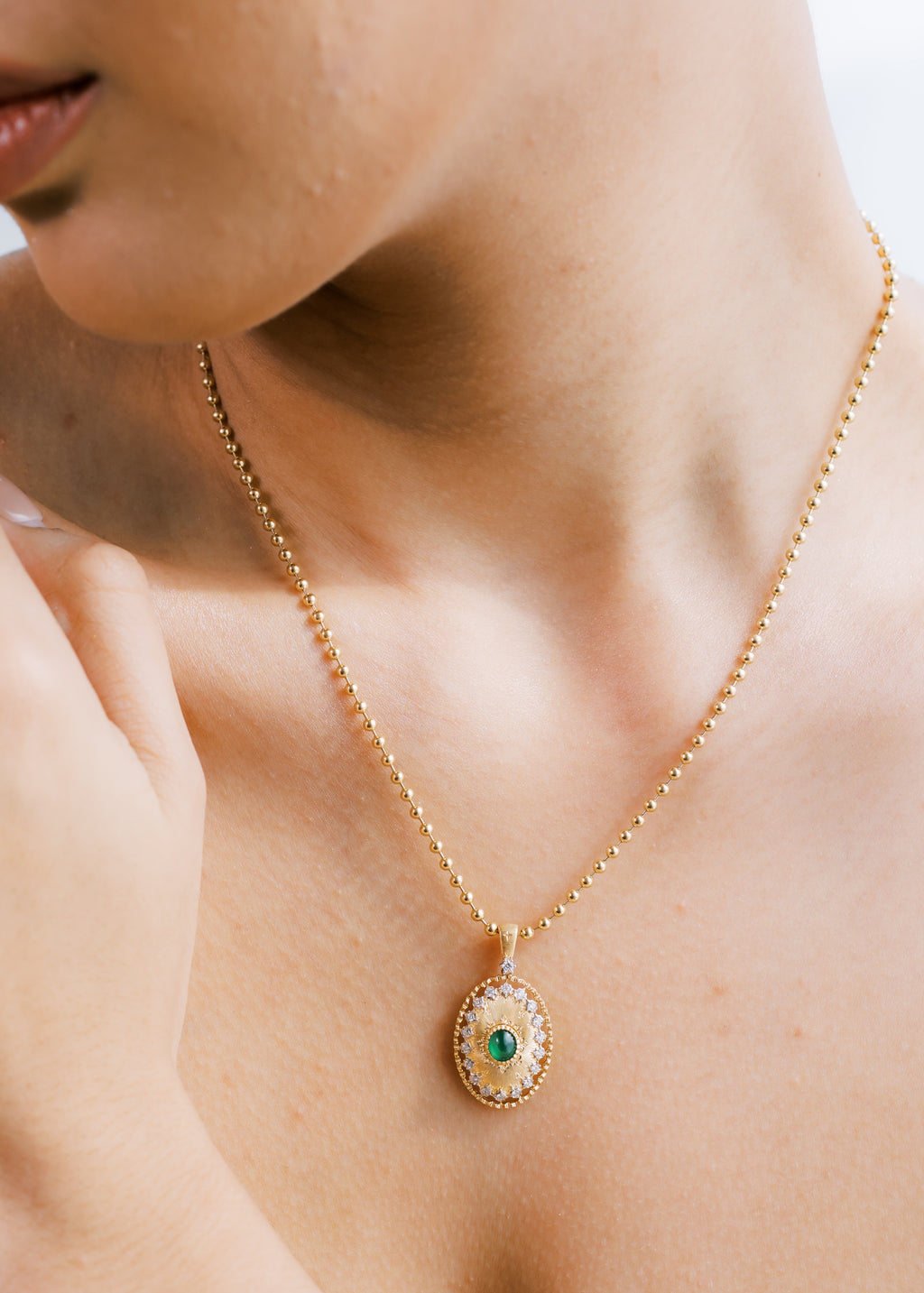 Jade Pendant with Florentine Finish and Diamonds