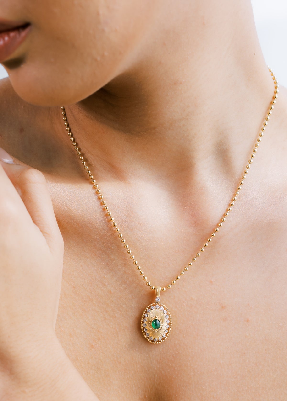Jade Pendant with Florentine Finish and Diamonds