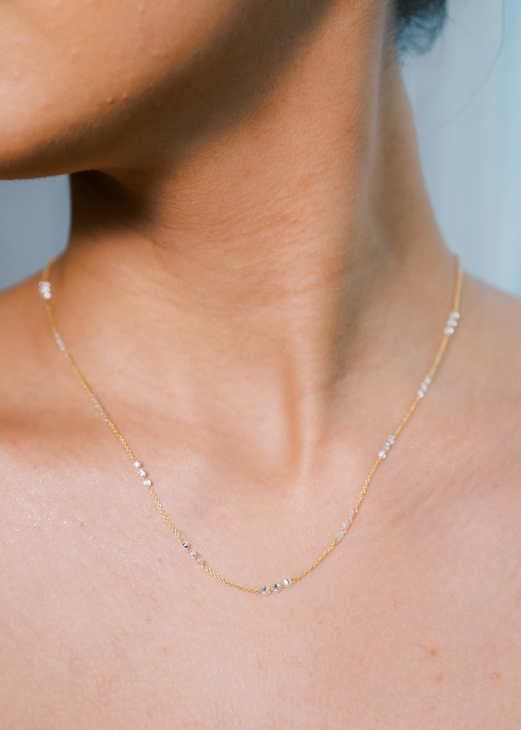 Drilled Station Necklace with 3 Round Diamonds per Gap