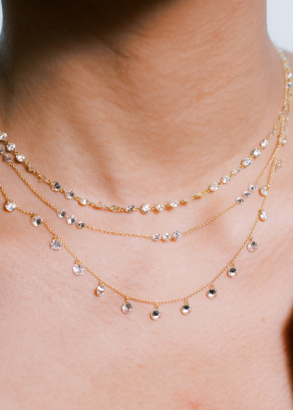 Drilled Station Necklace with 3 Big Round Diamonds per Gap