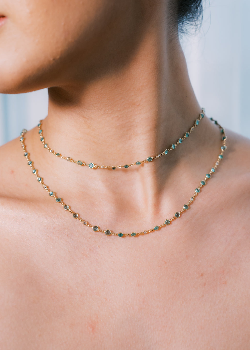 Emerald Long Chain with Diamonds