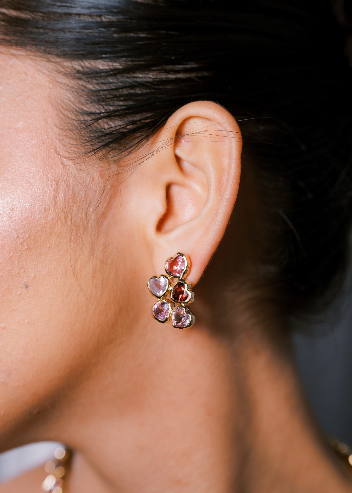 Spinel Hammered Heart Earrings