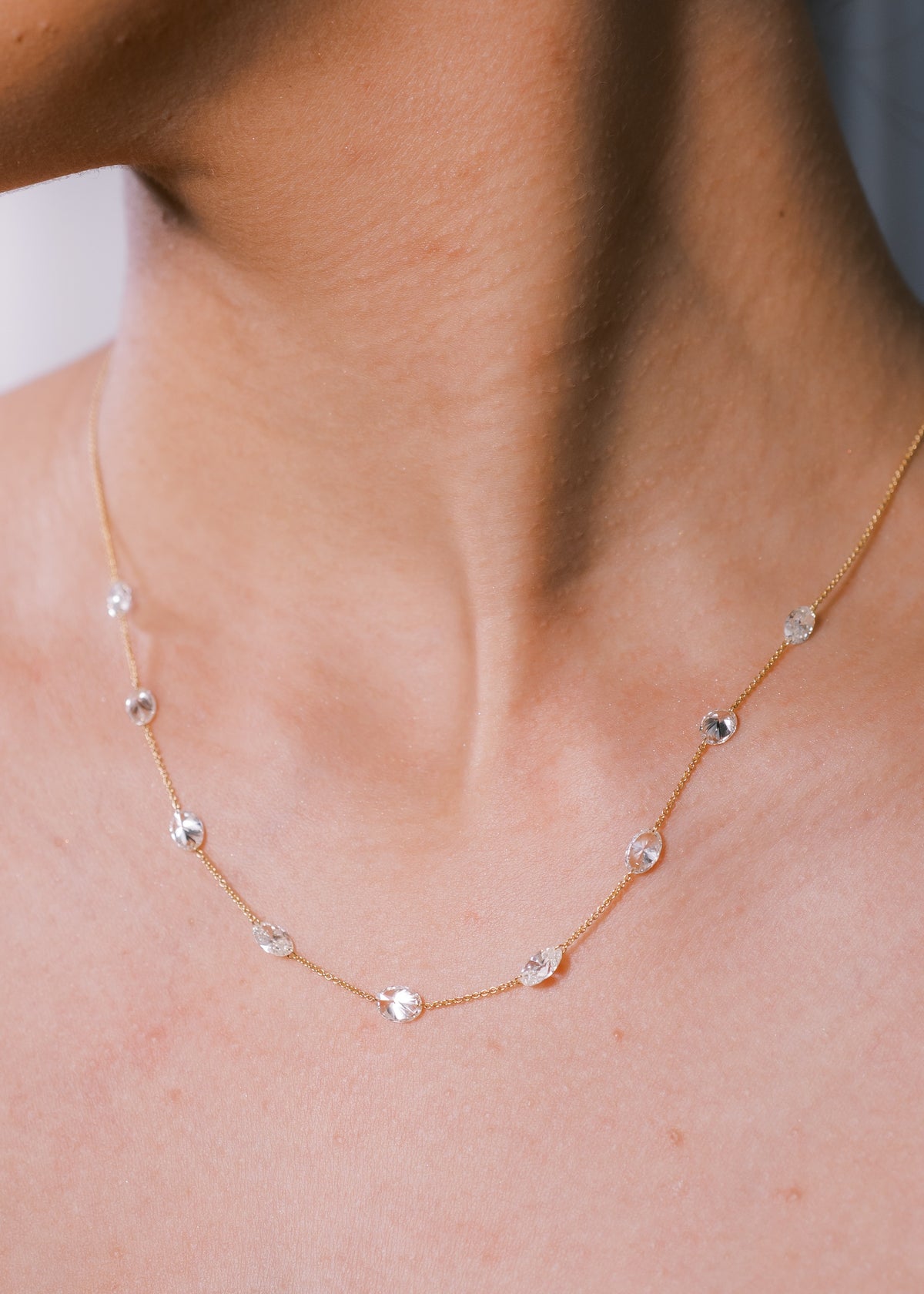 Drilled Station Necklace with Oval Diamonds