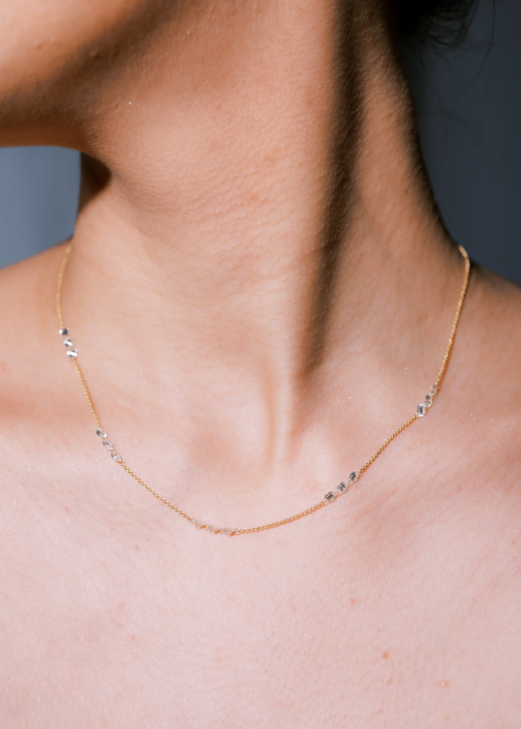 Drilled Station Necklace with 3 Big Round Diamonds per Gap