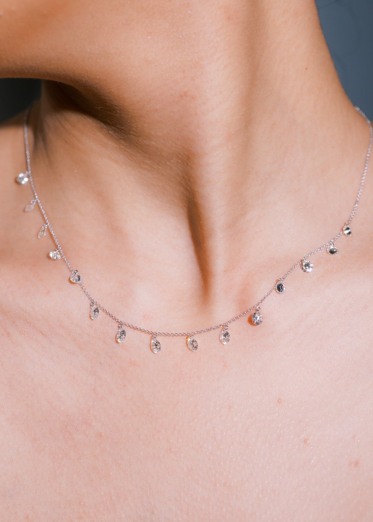 Drilled Hanging Necklace with Round Diamonds