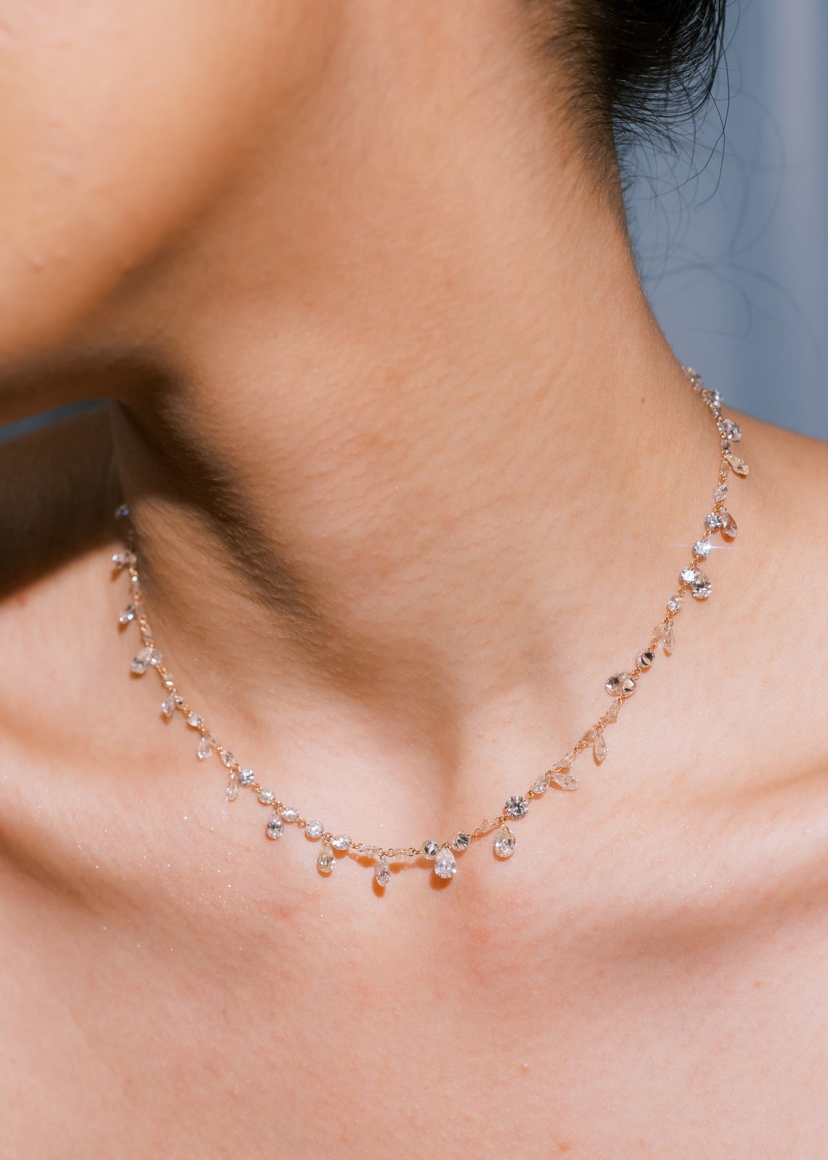 Pear Shape Dangling Drilled Diamond Necklace