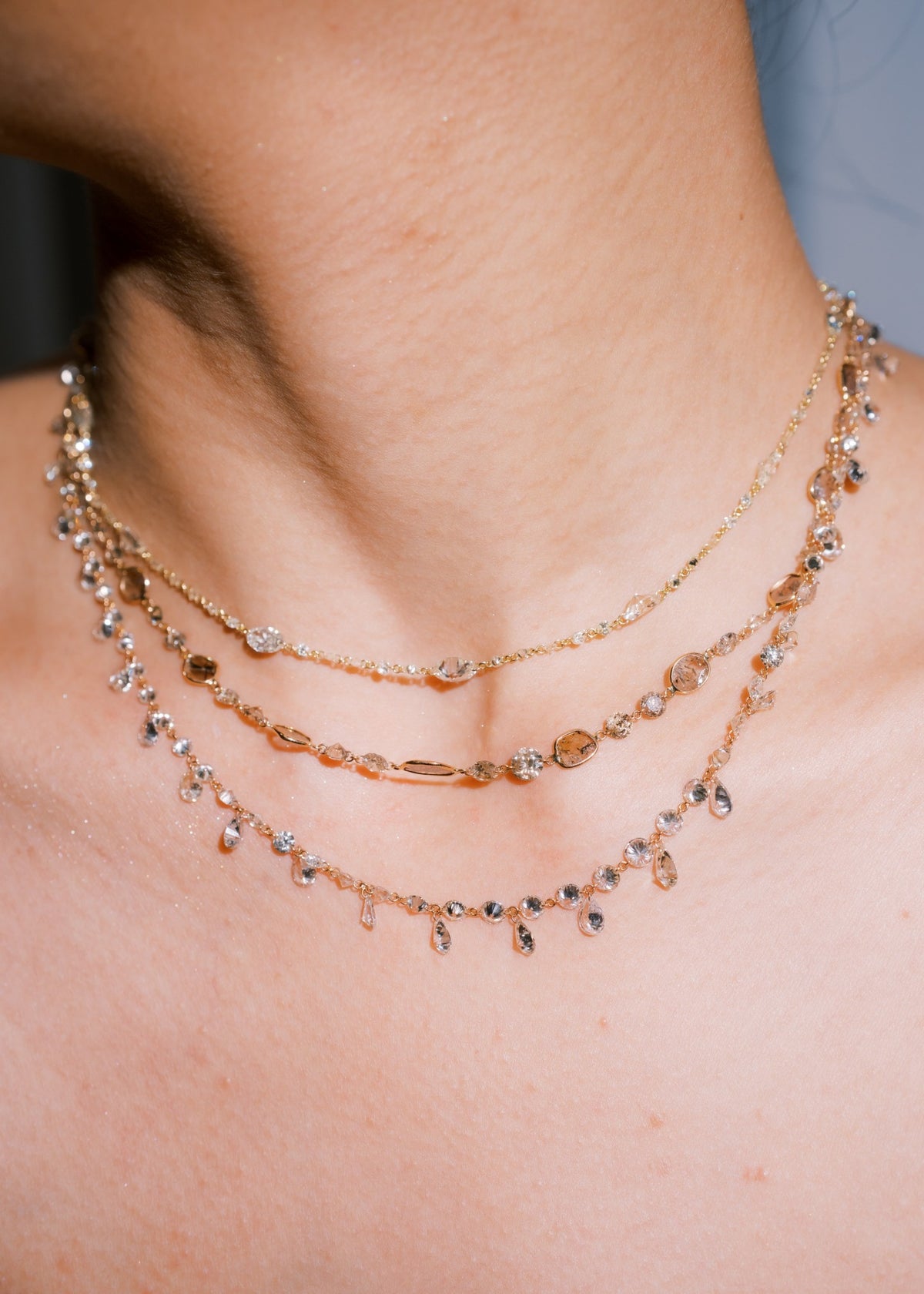 Pear Shape Dangling Drilled Diamond Necklace