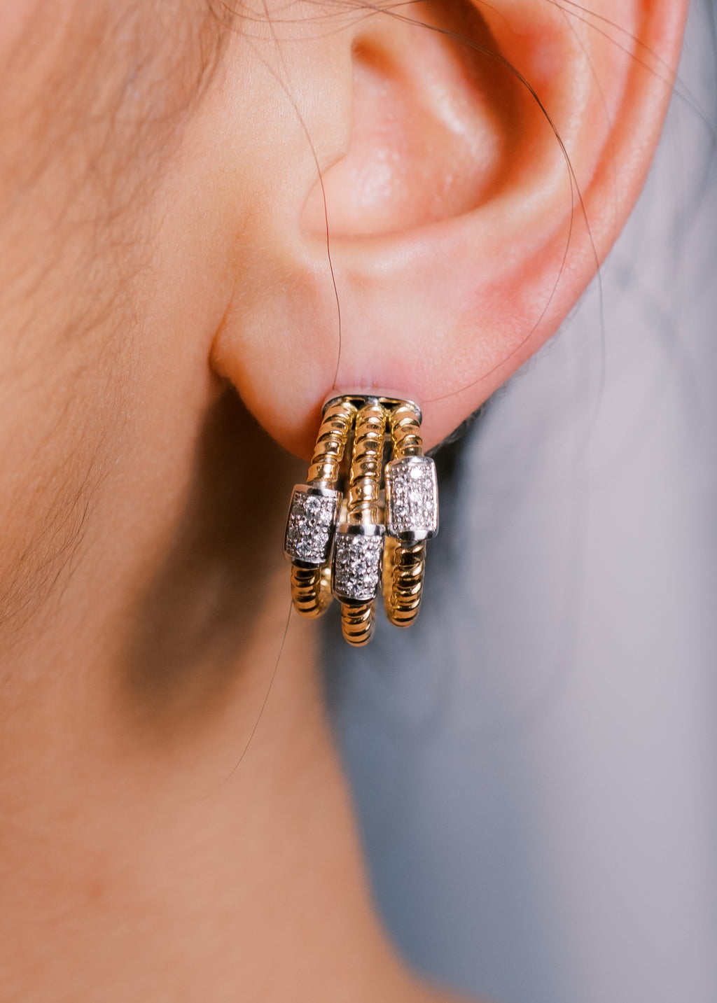 3 Layer Tubogas Hoop Diamond Earrings