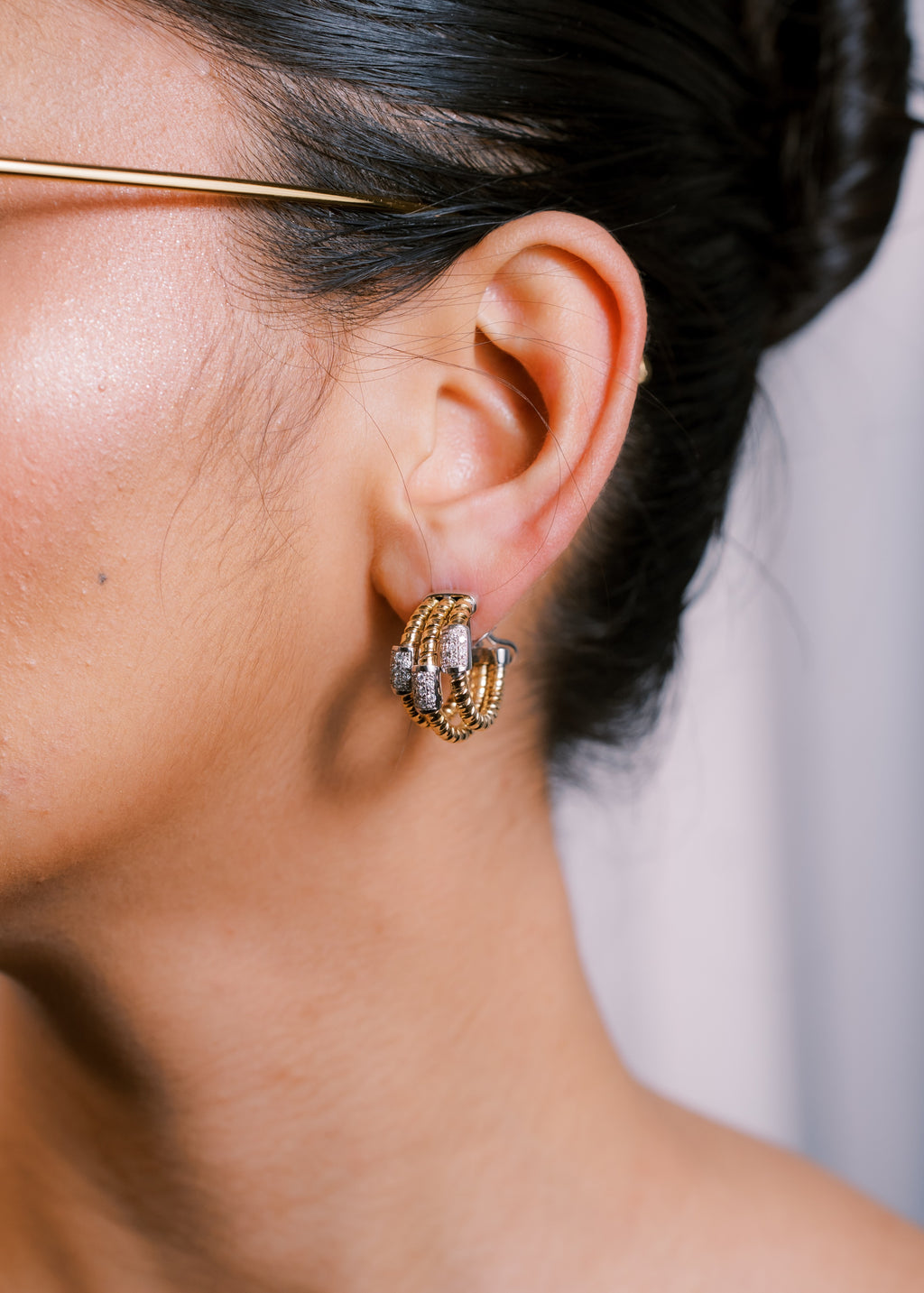 3 Layer Tubogas Hoop Diamond Earrings