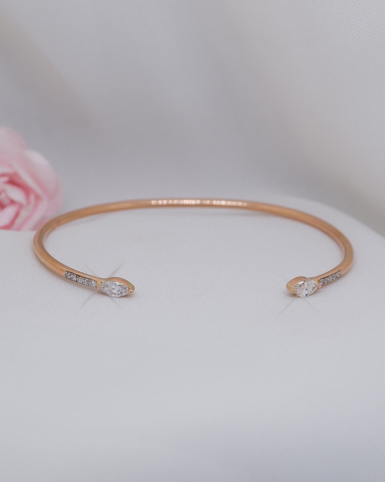 Two Marquise Diamond Tiny Bangle diamond bracelets in gold