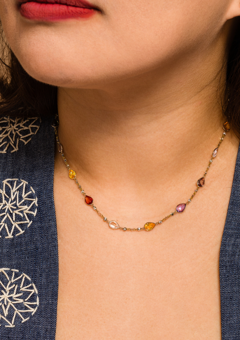 Multi Colored Sapphire Pear-Shape Necklace